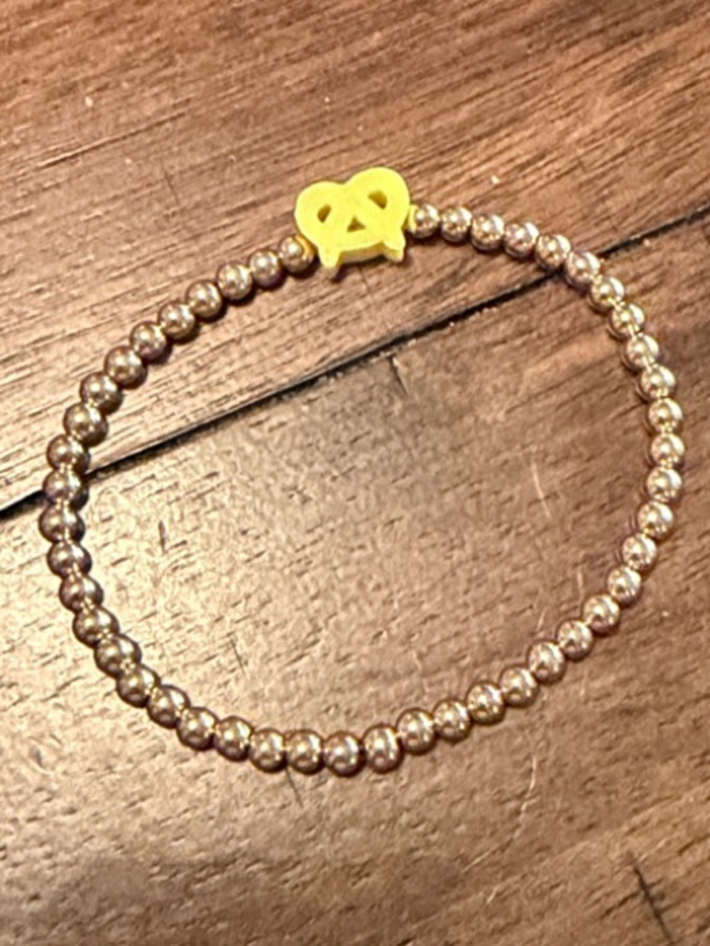 Park and Beach Gold Beaded Bracelet with Yellow Pretzel Charm Size M